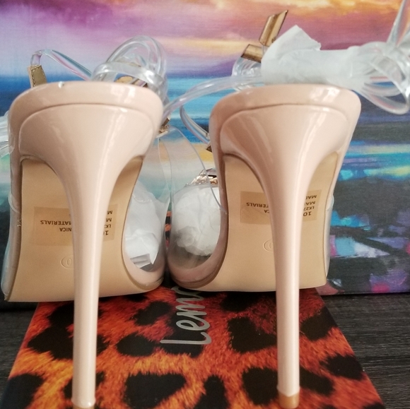 Lemonade Clear PU Slingback Lace up w/Nude & Gold Accents w/ Clear Stone - Picture 6 of 7